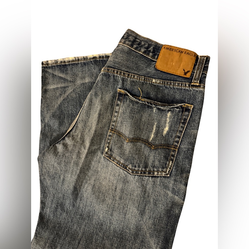 American Eagle Relaxed Fit Bootcut Distressed Jeans 34x34 - Picture 10 of 12